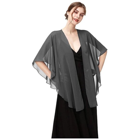 Womens Chiffon Shawls and Wraps Dark Gray - Picture 1 of 5